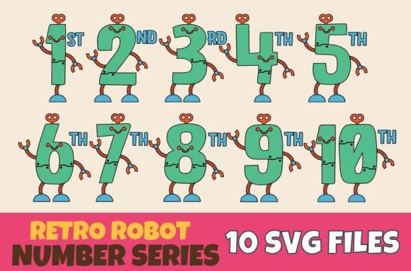 Retro Robot Number Collection SVG
